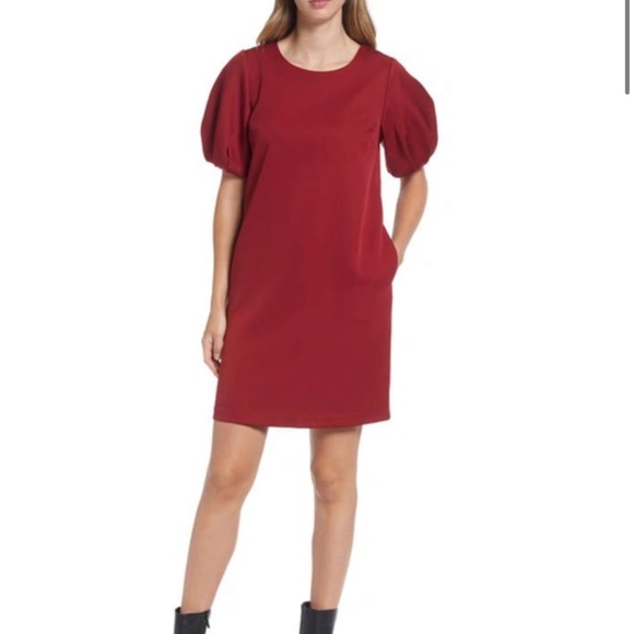 Brand New Sam Eldelman Puff Sleeve Shift Dress – Size 4 – Burgundy Color - Picture 1 of 10